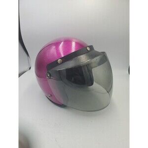 Rare Vtg Purple/Pink Metallic Crown CX 901 Motorcycle Open Face Helmet W/ Shield